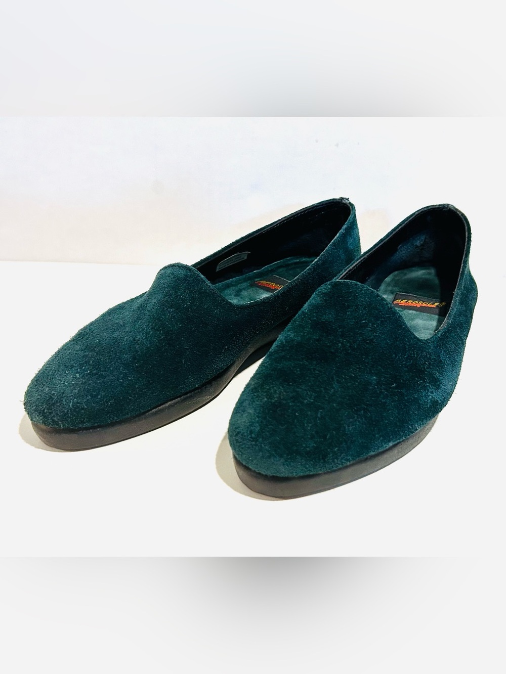 Aerosoles Women’s 6.5 Suede Loafers Dark Bottle Green Slip On Flats House Shoes